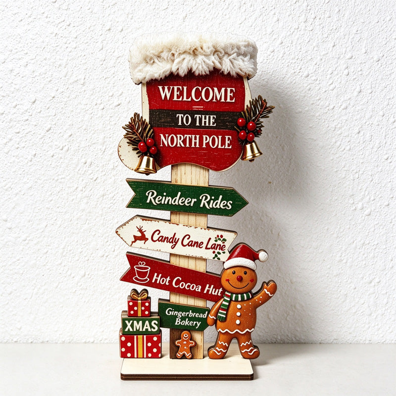 Wooden Christmas Tabletop Decorations with Printed Holiday Scenes