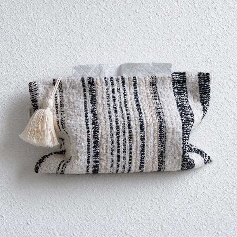CouldNook Tassel Tissue Pouch - Woven Stripes And Zip Storage