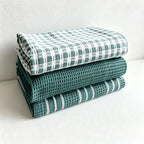 CouldNook Three Piece Cotton Kitchen Towel Set - Check and Waffle