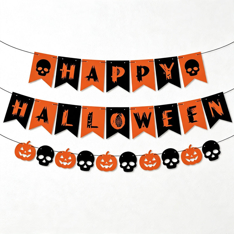 CouldNook Halloween Banner Garland‑Pumpkin Skull Party Decor Bunting