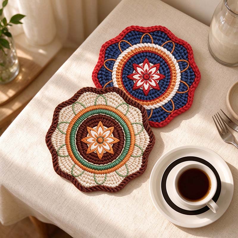 CouldNook Mandala Rubber Printed Table Mat - Knit Effect