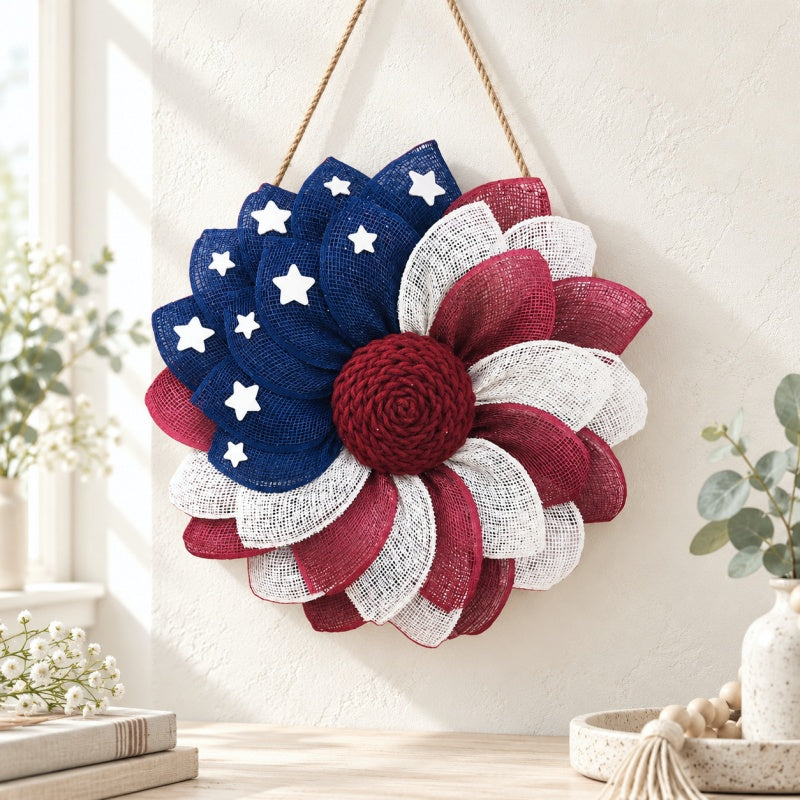 CouldNook Patriotic Flower Wall Plaque - Star Pattern and Petal Design