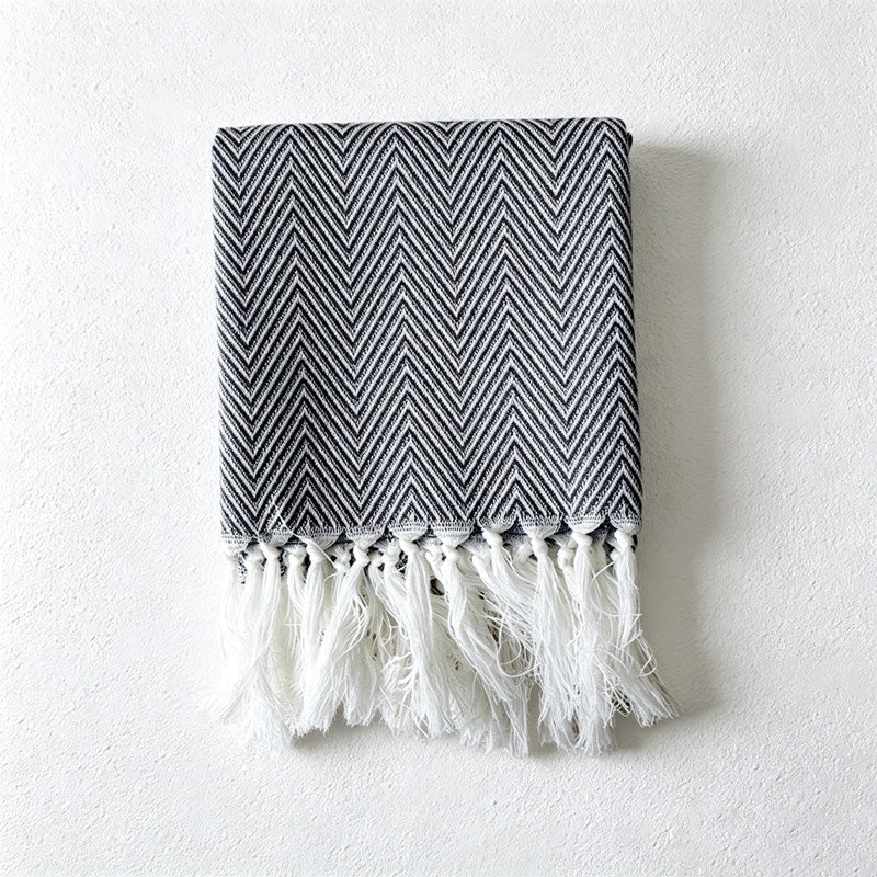 CouldNook Fringed Cotton Tea Towel - Herringbone Weave and Colors