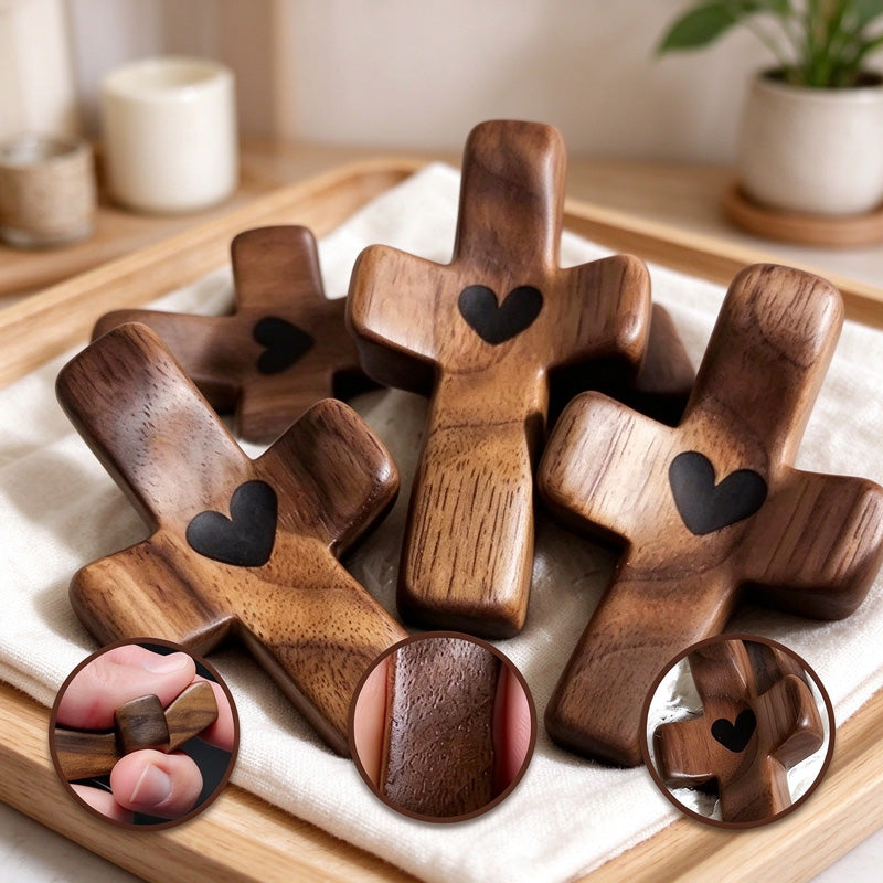 Wooden Prayer Cross with Heart and Thumb Rest