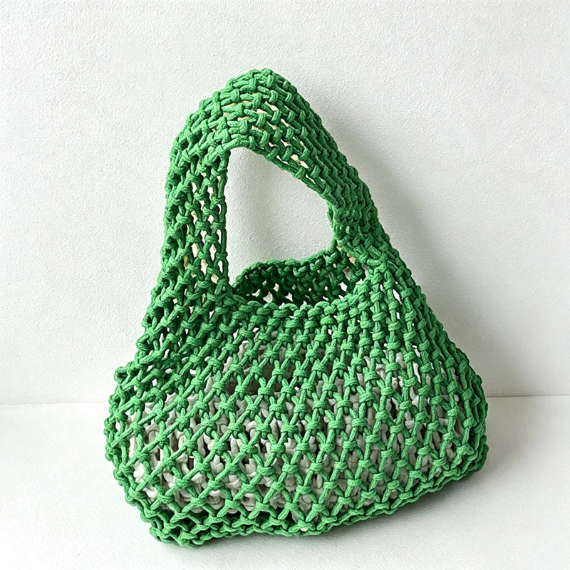 CloudNook Cotton Rope Woven Handbag‑Mesh Tote Bag