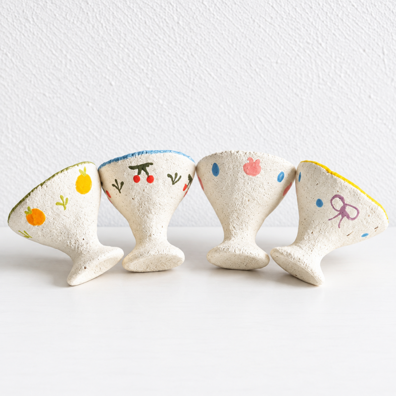 CouldNook Goblet Scented Candle - Textured Ceramic Vessel and Small Painted Motifs
