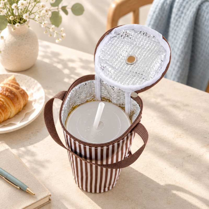 CouldNook Striped Insulated Cup Carrier - Zippered Lid