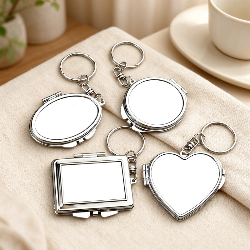 Folding Mirror Keychain in Classic Shapes and Decorative Finishes