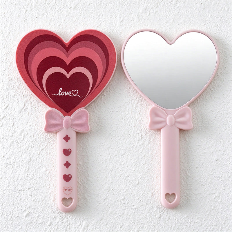 Heart Hand Mirror with Bow and Layered Heart Print