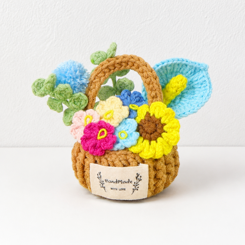 CouldNook Yarn Flower Basket Figure - Layered Bloom Arrangement