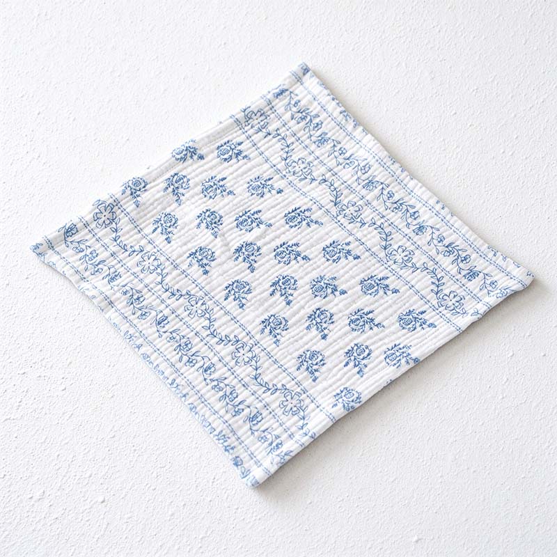 CouldNook Square Fabric Placemat - Crinkled Texture and Printed Floral Designs