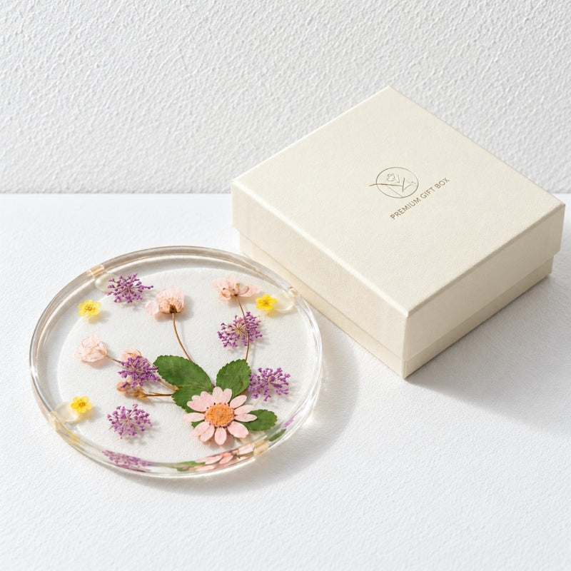 CouldNook Dried Flower Resin Coaster - Round Botanical Table Accent