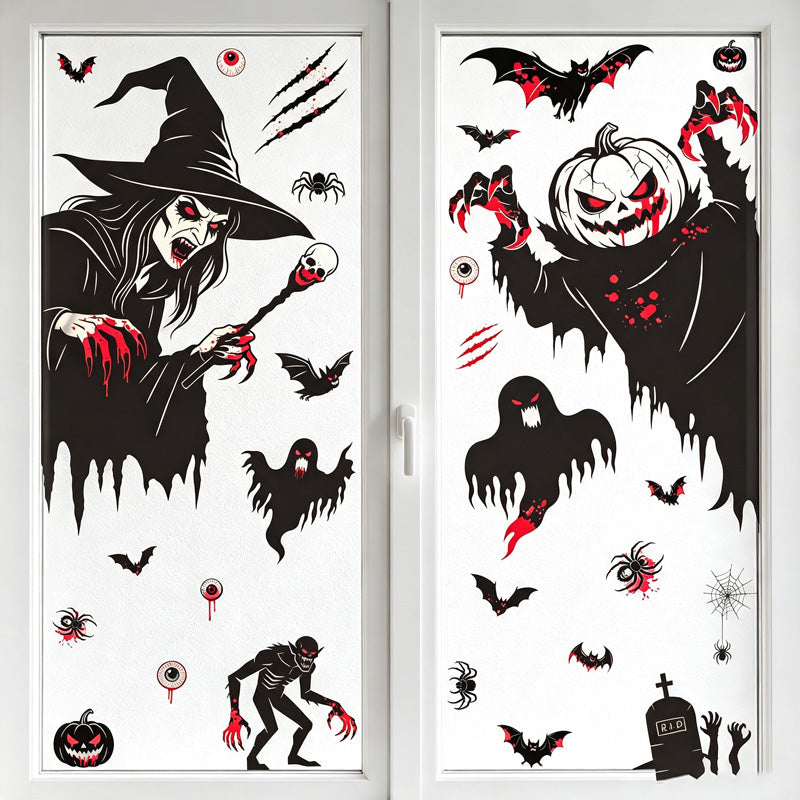 CouldNook Halloween Spooky Static Window Clings‑Reaper Skeleton Ghost Pumpkin Decor
