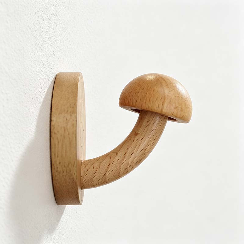 CouldNook Wood Mushroom Wall Hook - Adhesive Screw Options