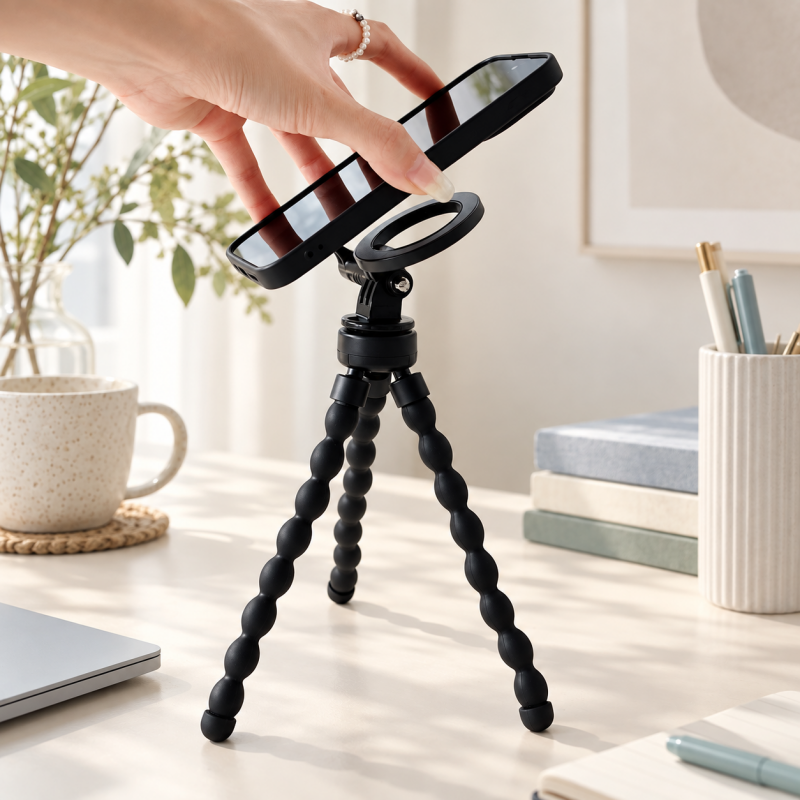 CouldNook Flexible Phone Tripod - Magnetic Ring Mount and Articulated Black Legs