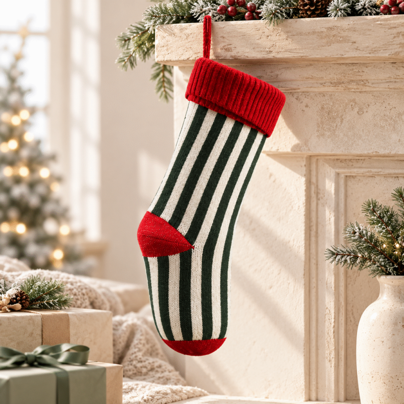 CouldNook Striped Knit Christmas Stocking - Contrasting Cuff