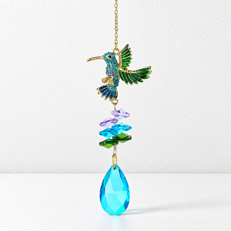 CouldNook Hummingbird Suncatcher - Spread Wings And Faceted Teardrop Pendant