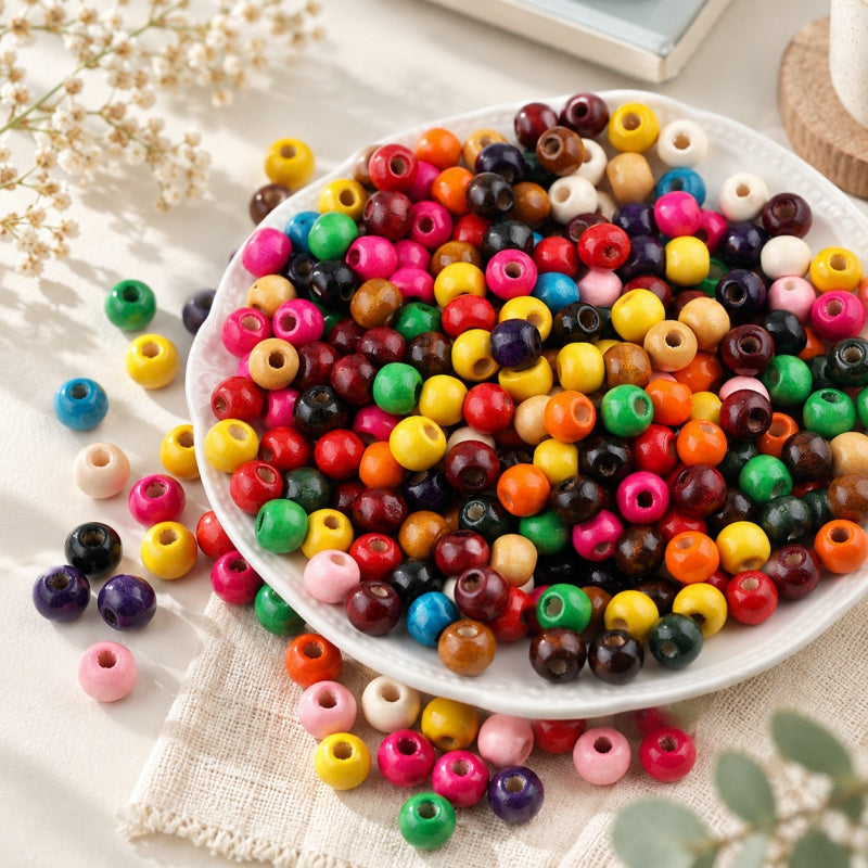 CouldNook Round Wood Beads - Mixed Colors and Threading Holes
