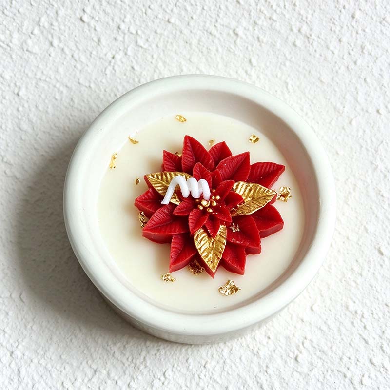 CouldNook Floral Christmas Candle - Layered Petals and Gold-Tone Details