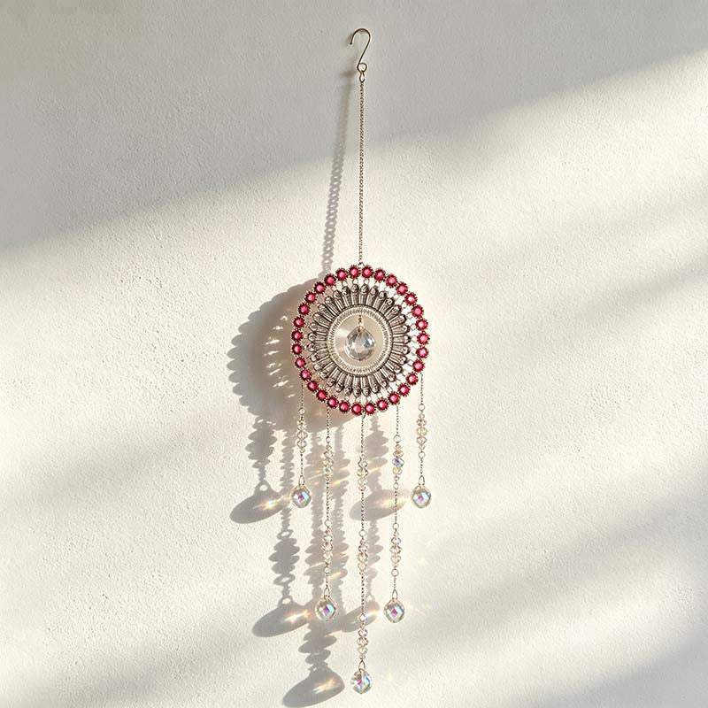 CouldNook Sunburst Suncatcher - Beaded Circular Frame And Cascading Drops