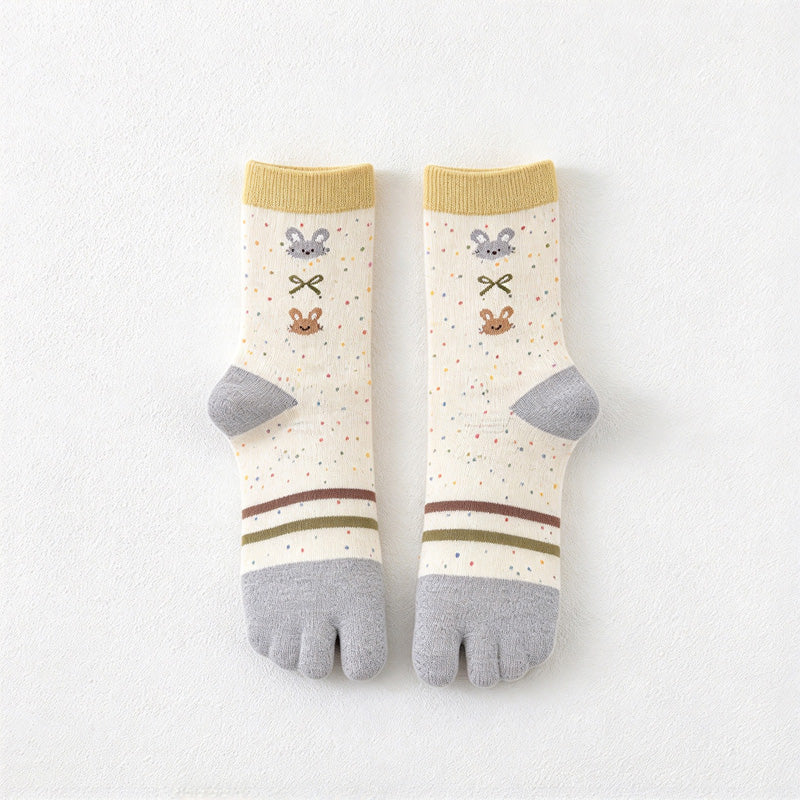 CouldNook Patterned Split-Toe Socks - Rabbit Motifs And Contrast Toe Sections