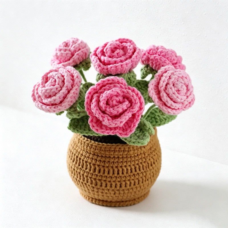 CouldNook Yarn Rose Planter Ornament - Six-Bloom Color Arrangements