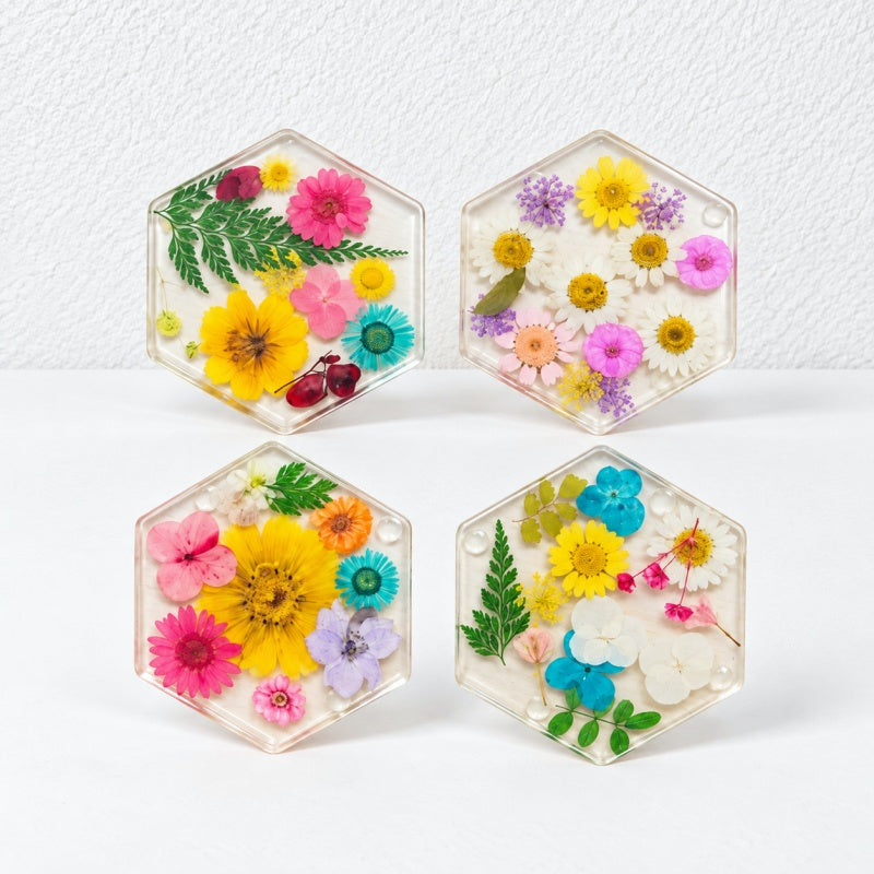 CouldNook Pressed Flower Coaster - Hexagonal Shape and Botanical Details