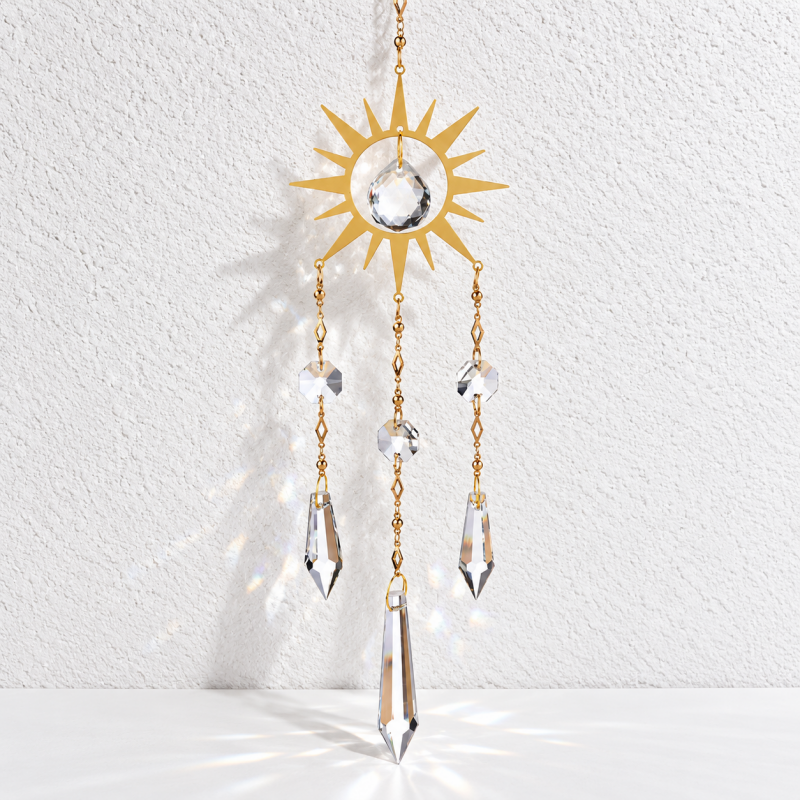 CouldNook Sun Suncatcher - Gold-Toned Rays and Three Hanging Pendant Strands
