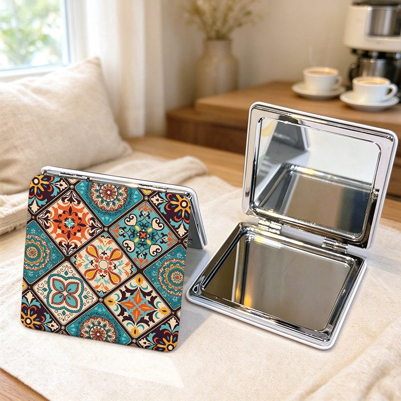 Boho Tile Print Compact Mirror with Folding Case