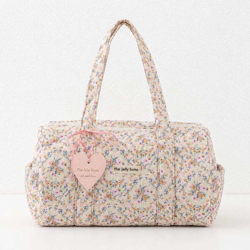 CouldNook Quilted Floral Duffel Bag - Cylindrical Shape and Long Handles