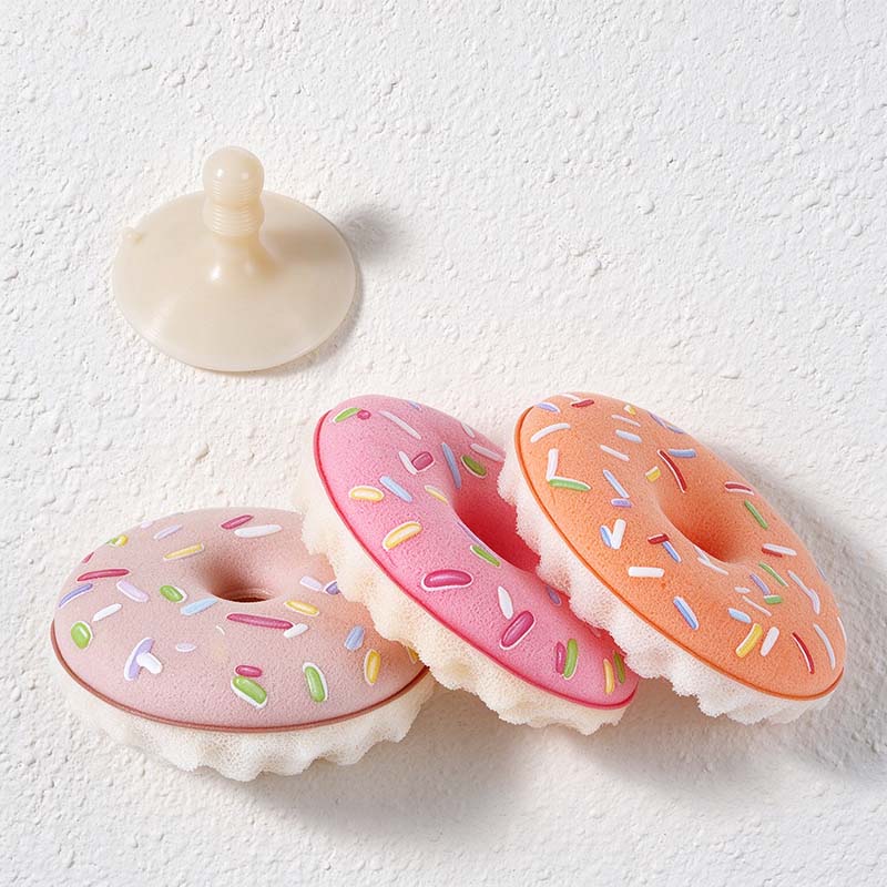 CouldNook Donut Dish Sponge - Printed Icing Face And Suction Holder Options