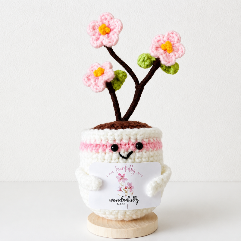 CouldNook Yarn Plant Pot Ornament - Wooden Display Base