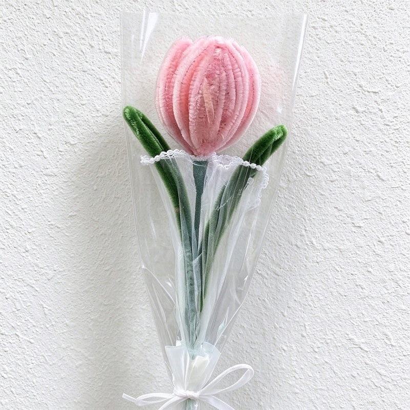 Artificial Tulip Bouquet with Pearl-Trim Wrapping