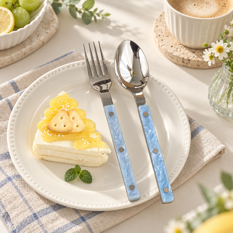Marbled Handle Flatware - Straight Grips and Round Rivets