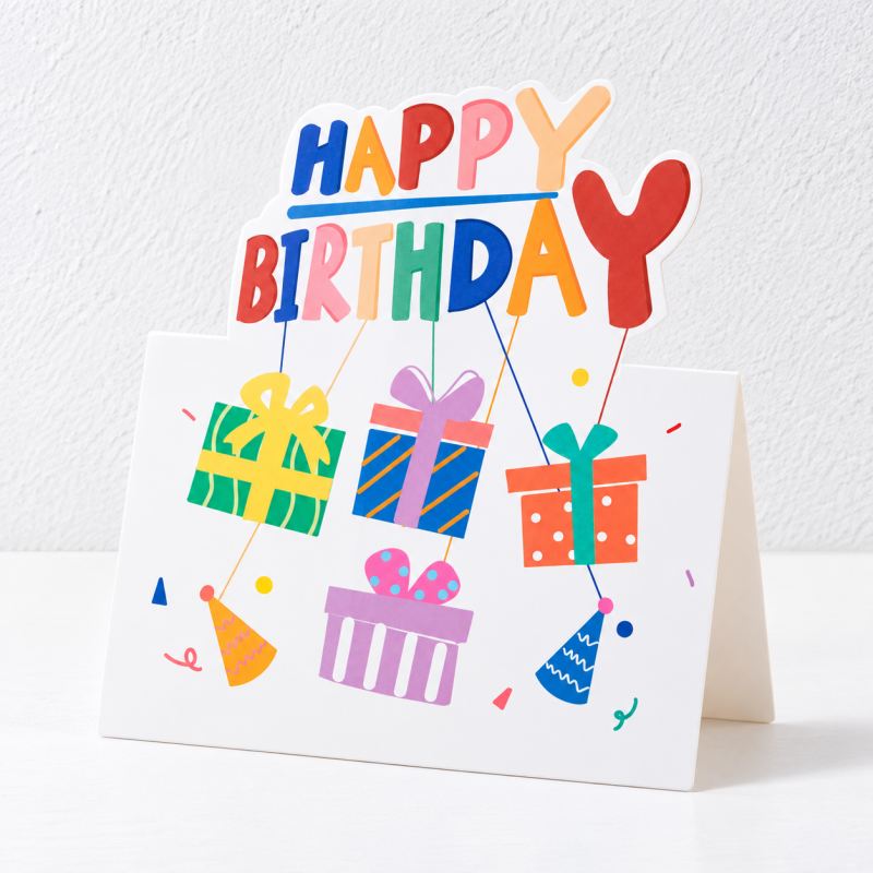 CouldNook Shaped Birthday Card - Colorful Cutout Tops and Cheerful Printed Greetings