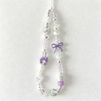 CloudNook Beaded Phone Wrist Strap-Purple House Bow Design