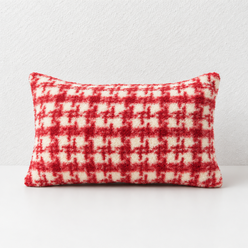 CouldNook Checked Cushion Cover - Fuzzy Surface And Contrasting Woven-Look Pattern