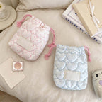 CouldNook Quilted Drawstring Pouch - Heart Stitching And Pastel Star Print