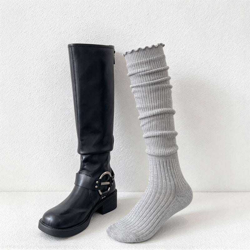 CouldNook Ribbed Slouch Socks - Fine Vertical Texture And Ruffled Edge