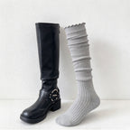 CouldNook Ribbed Slouch Socks - Fine Vertical Texture And Ruffled Edge