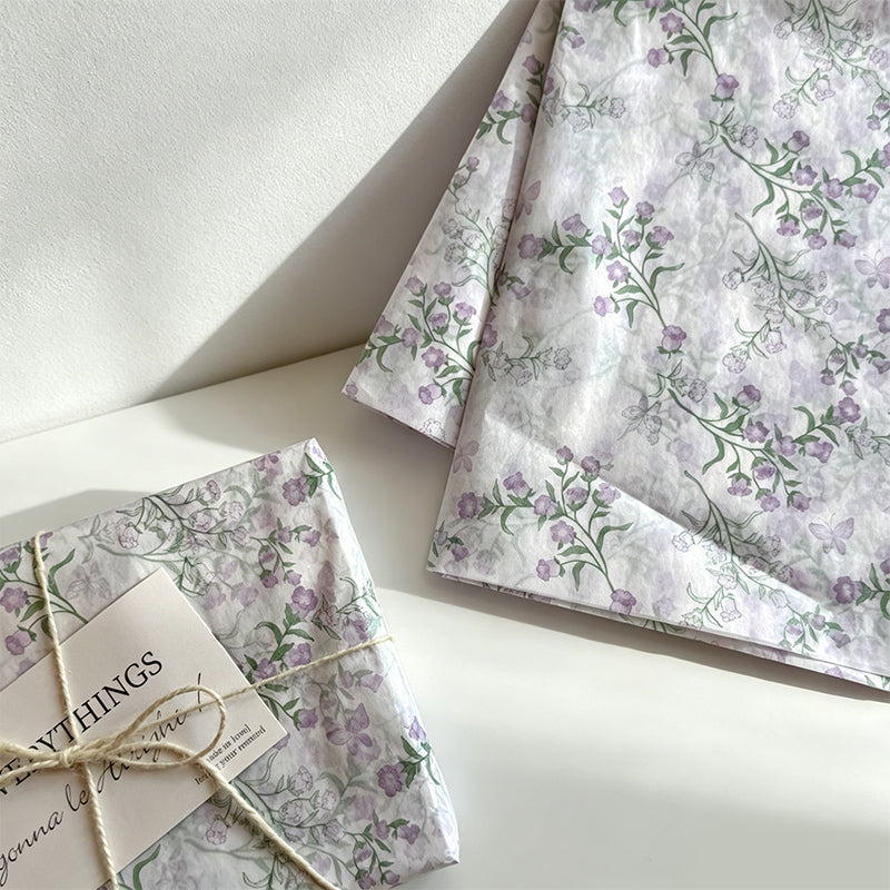 Purple Bluebell Floral Tissue Wrapping Paper Set - Artistic Flower Art Paper