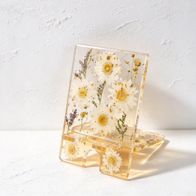 CouldNook Floral Resin Phone Stand - Clear Panels and Embedded Blooms