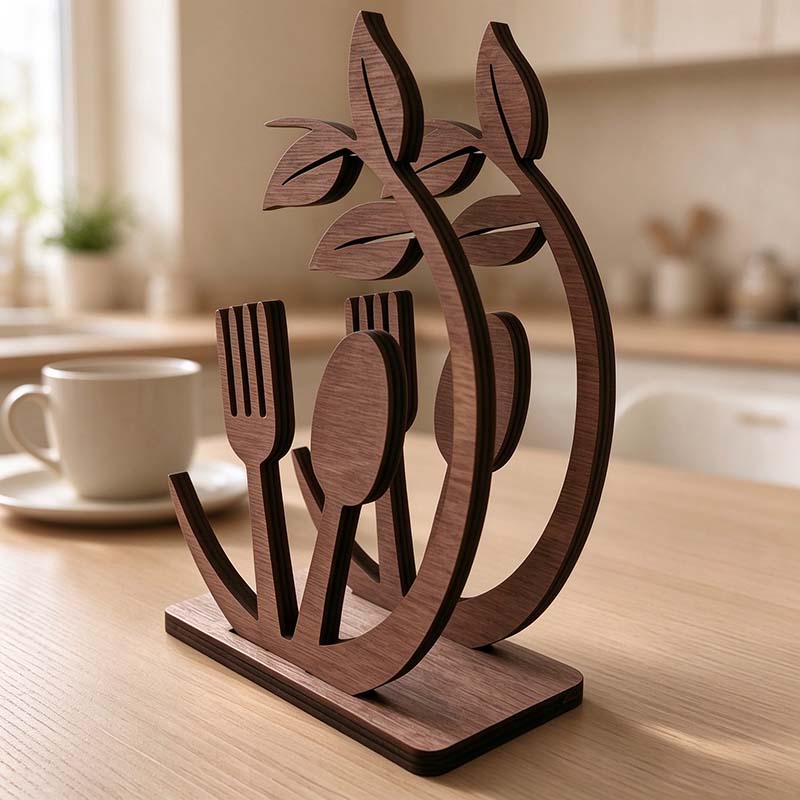 CouldNook Leaf Cutlery Napkin Holder - Upright Wood