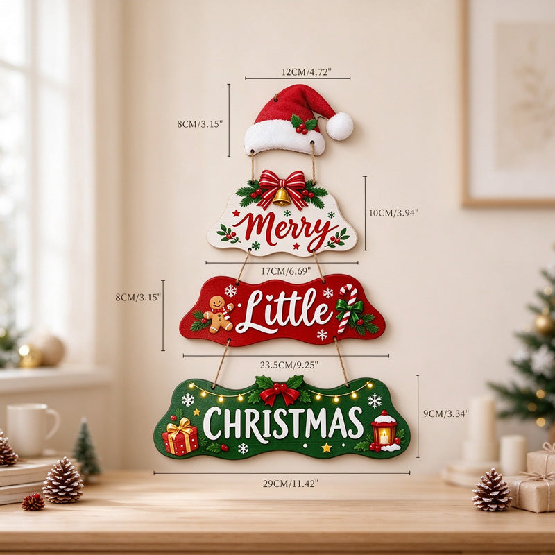 Wooden Christmas Hanging Sign with Connected Message Panels