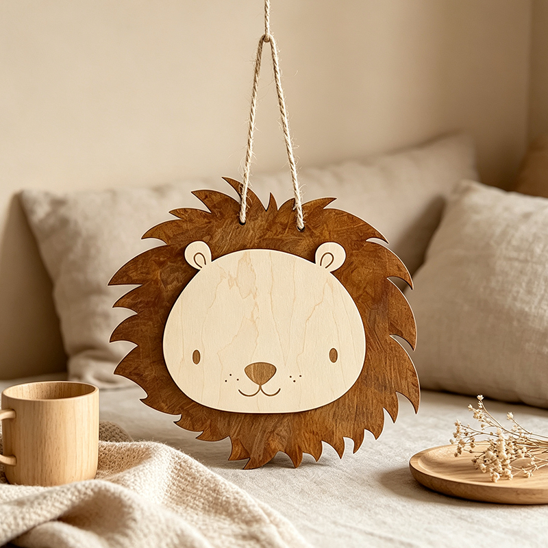 CouldNook Wooden Lion Wall Hanging - Layered Nursery Design
