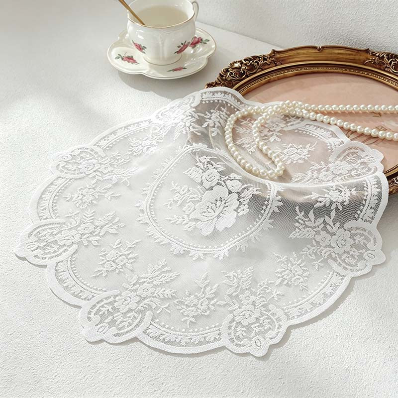 CouldNook Round Embroidered Lace Placemat - White Floral Designs