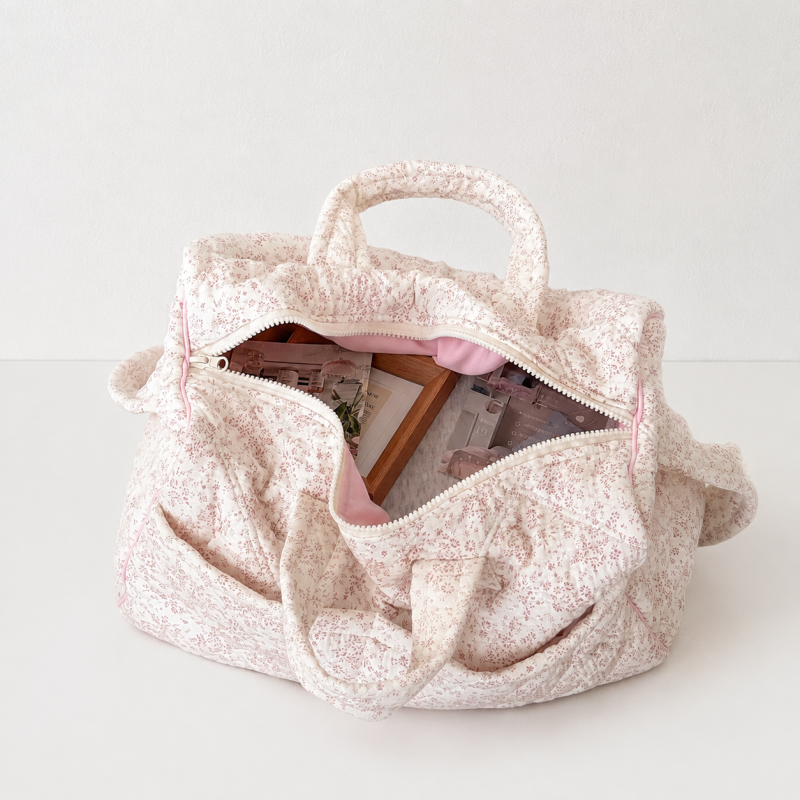 CouldNook Quilted Floral Travel Tote - Top Zipper and Layered Handles