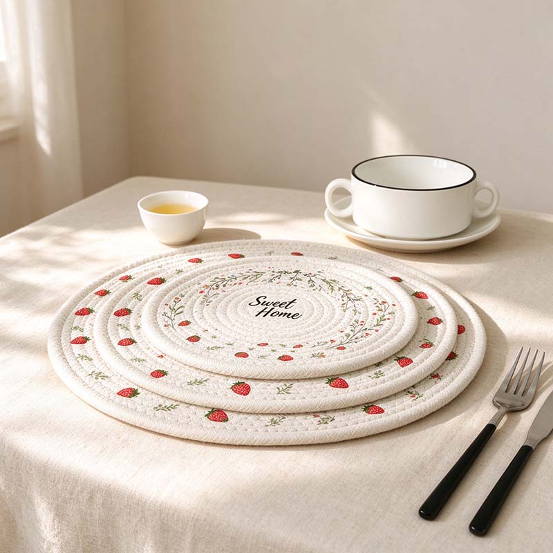 CouldNook Printed Rope Table Mat - Strawberry Floral