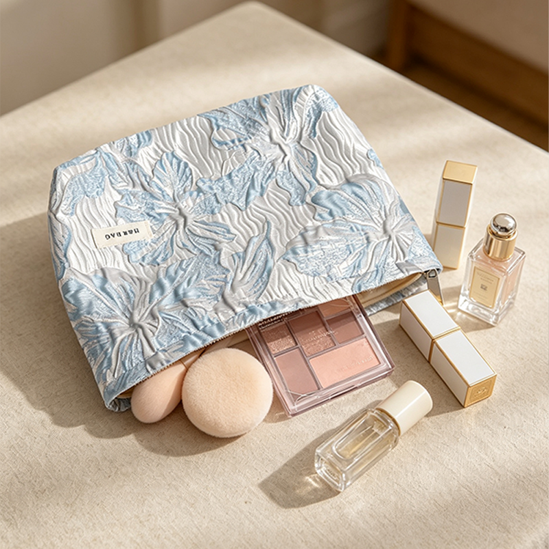 CloudNook Embossed Floral Makeup Pouch - Vanity Storage Accent