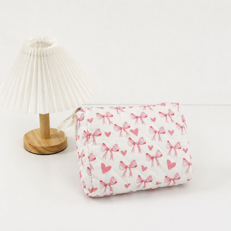 CouldNook Quilted Cosmetic Bag - Bow Print and Top Handles